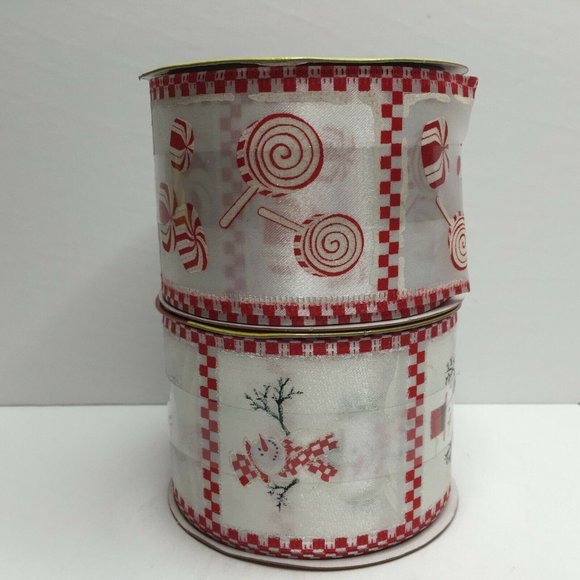 Peppermint Snowmen Candy Cane 2.5" Christmas Ribbon 4Yd Rolls Red Wreath Craft - Picture 1 of 4